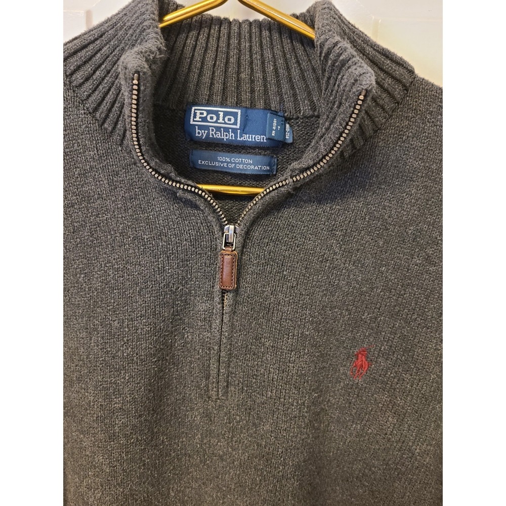 Polo Ralph Lauren MENS Sweater 1/4 Zip Pullover Heathered Gray Sz XL 100% Cotton